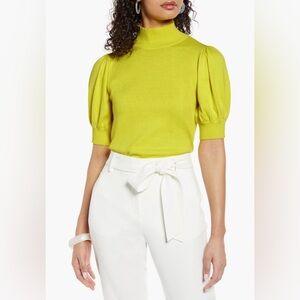 Halogen Lime Puff-Sleeve Mock Neck Top